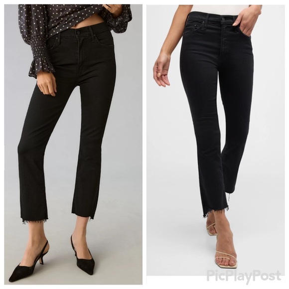 MOTHER Insider Crop Step Fray Not Guilty Raw Hem Ankle Cropped Jeans Black Sz 26